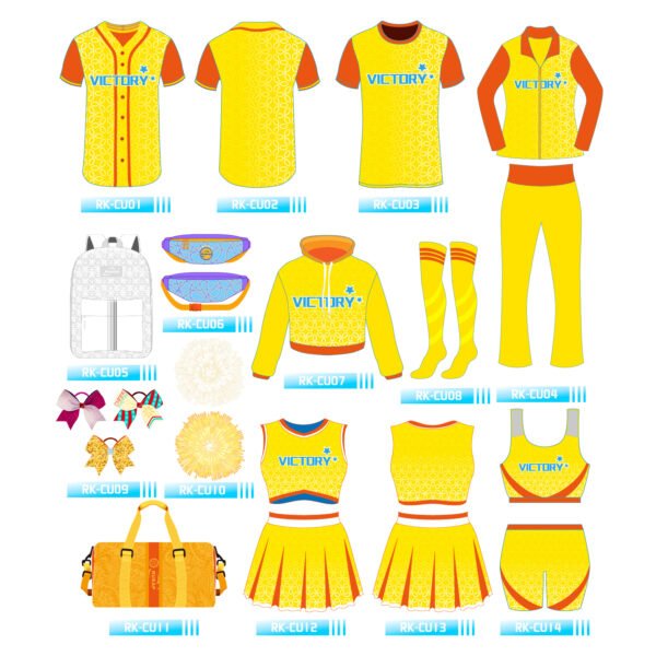 Orange and yellow cheerleading gear set
