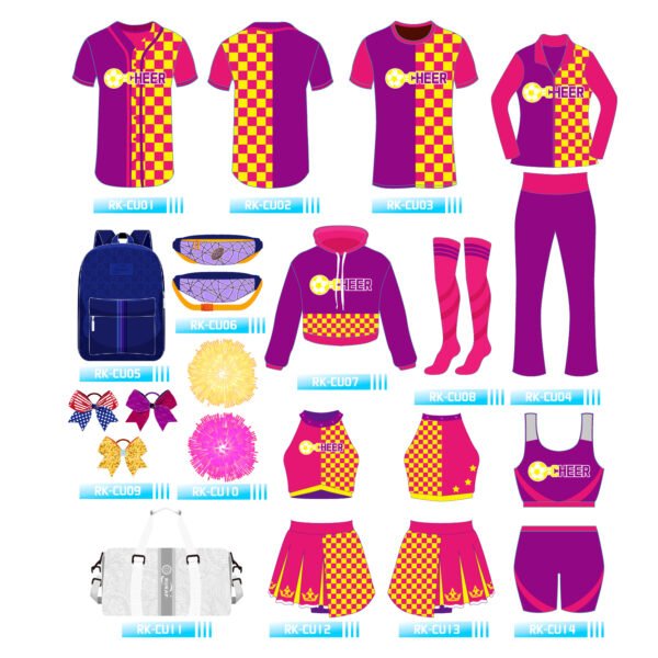 Purple and orange cheerleading gear combo set